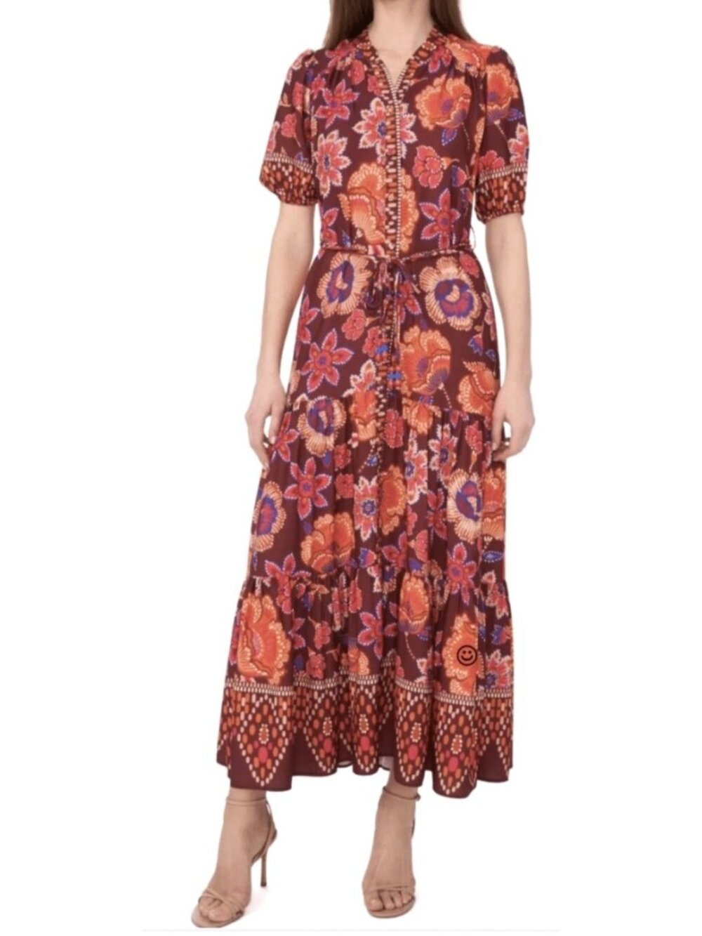 Sam & Jess Women's Sz XL Floral Tiered Bohemian Maxi Dress Short Sleeves